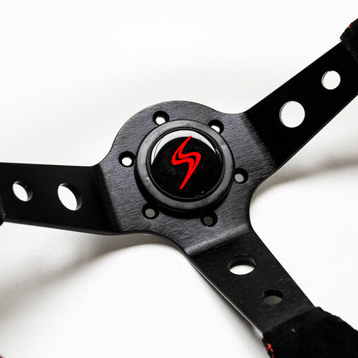 Volante Driftshop Pelle Scamosciata 90 mm Dettagli Rossi