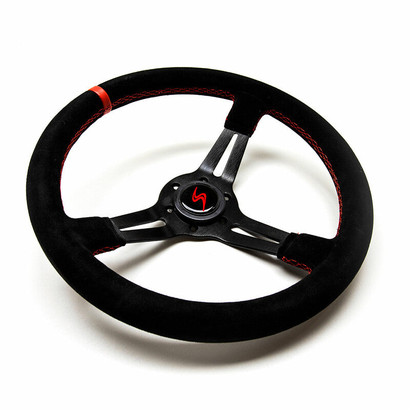 Volante Driftshop Pelle Scamosciata 70 mm Dettagli Rossi