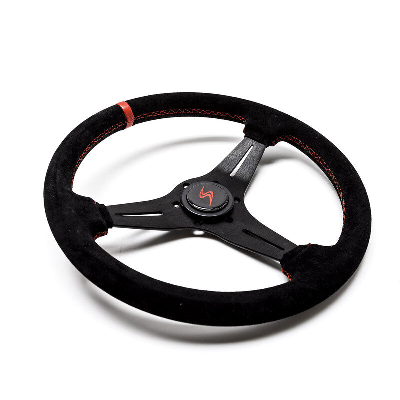 Volante Da Corsa In Pelle PVC Con Telaio Alluminio - 320 Mm, Fondo Piatto, Rosso, Universale